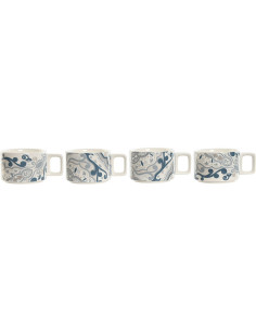 Coffret 4 tasses à café 260 ml avec support de rangement en Dolomite Blanc Métal Blanc Motif indien Velorn - 1 2