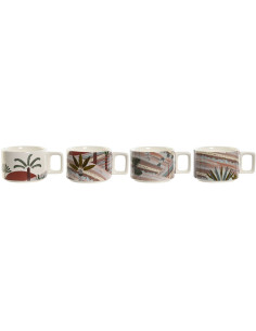 Coffret 4 tasses à café 260 ml avec support de rangement en Dolomite Blanc Métal Blanc Bambou Naturel Motif palmiers Falvin - 1 2