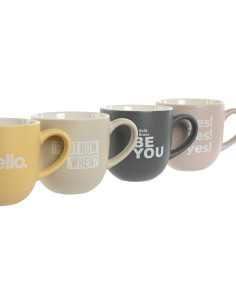 Coffret 4 mugs colorés 410 ml en Porcelaine Rose Jaune Gris Beige Tirwin - 1 2