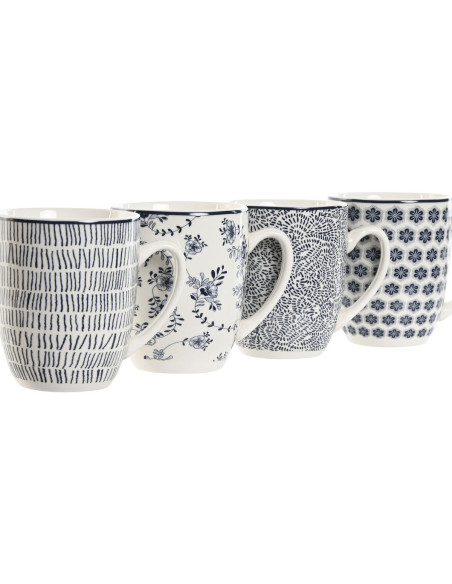 Coffret 4 mugs 340 ml en Porcelaine Blanc Noir Bleu Motif shabby chic Telion - 2
