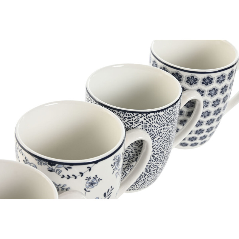 Coffret 4 mugs 340 ml en Porcelaine Blanc Noir Bleu Motif shabby chic Telion - 3