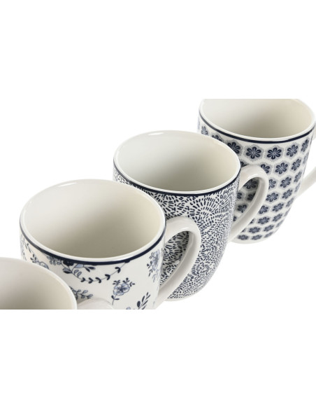 Coffret 4 mugs 340 ml en Porcelaine Blanc Noir Bleu Motif shabby chic Telion - 3