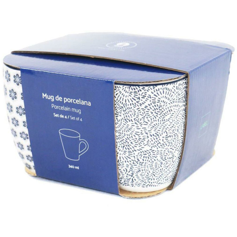 Coffret 4 mugs 340 ml en Porcelaine Blanc Noir Bleu Motif shabby chic Telion - 4