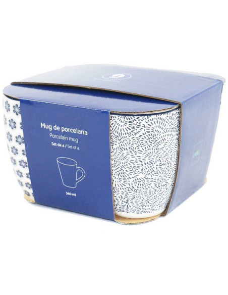 Coffret 4 mugs 340 ml en Porcelaine Blanc Noir Bleu Motif shabby chic Telion - 4