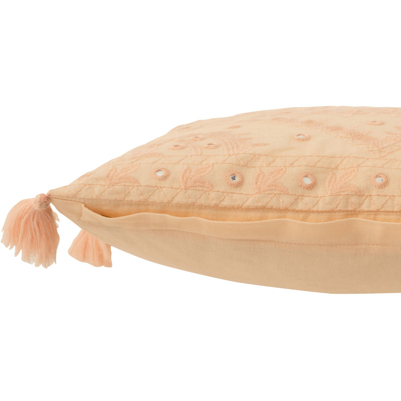 Coussin Carré Ibiza 50x50 en Coton Pamplemousse Motif géométrique Avec pompons - 4