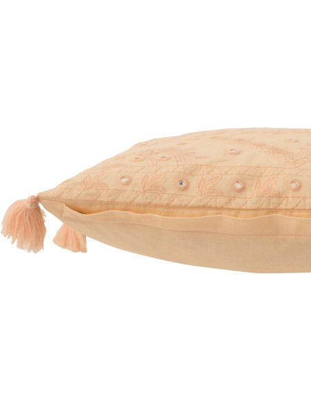 Coussin Carré Ibiza 50x50 en Coton Pamplemousse Motif géométrique Avec pompons - 4