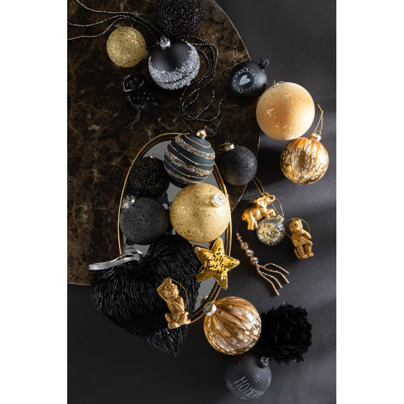 Boule de Noël en Plastique Noir Doré Avec perles - 2