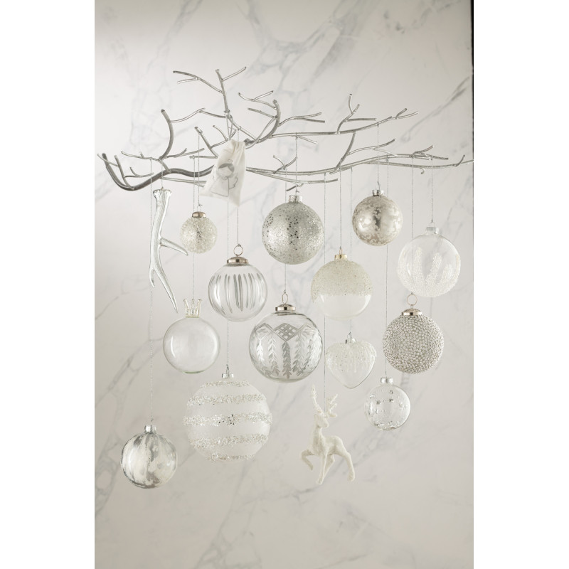 Boule de Noël Couronne en Verre Transparent Plume Blanc (Lot de 6) - 3