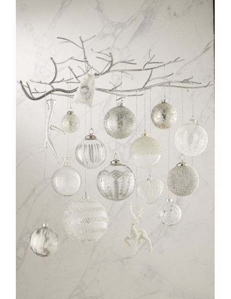 Boule de Noël Couronne en Verre Transparent Plume Blanc (Lot de 6) - 3