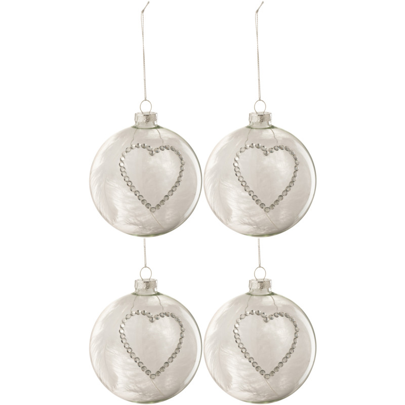 Boule de Noël Coeur en Verre Transparent Strass Argenté (Lot de 4) - 1