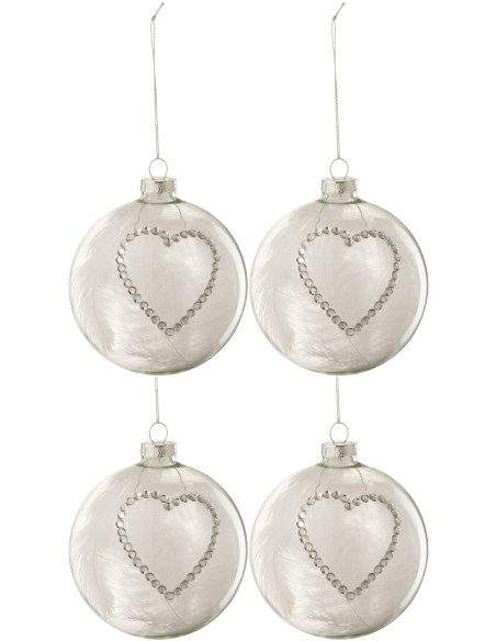 Boule de Noël Coeur en Verre Transparent Strass Argenté (Lot de 4) - 1
