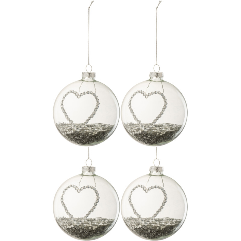 Boule de Noël Coeur en Verre Transparent Strass Argenté Avec paillettes (Lot de 4) - 1