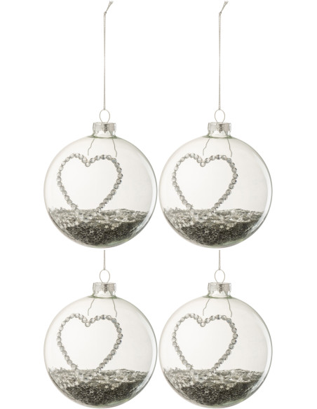 Boule de Noël Coeur en Verre Transparent Strass Argenté Avec paillettes (Lot de 4) - 1