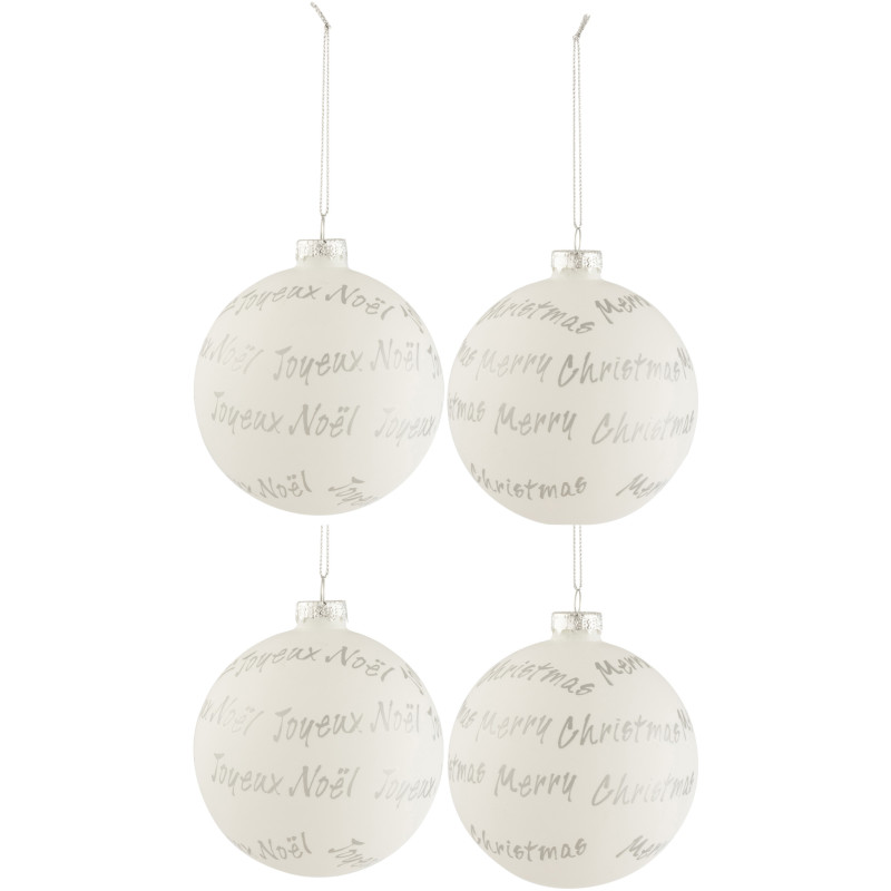 Boule de Noël avec message en Verre Blanc Argenté (Lot de 4) - 1