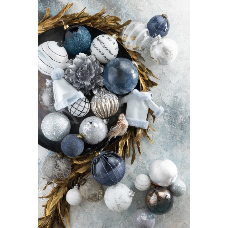 Boule de Noël en Verre Blanc Argent Effet marbre (Lot de 6) - 2