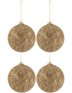 Boule de Noël XL en Verre Doré Avec paillettes (Lot de 4) - 1