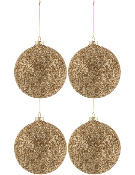 Boule de Noël XL en Verre Doré Avec paillettes (Lot de 4) - 1