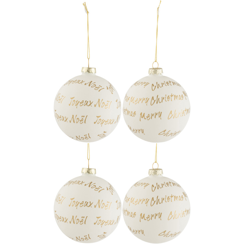 Boule de Noël avec message en Verre Blanc Doré (Lot de 4) - 1