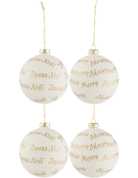 Boule de Noël avec message en Verre Blanc Doré (Lot de 4) - 1