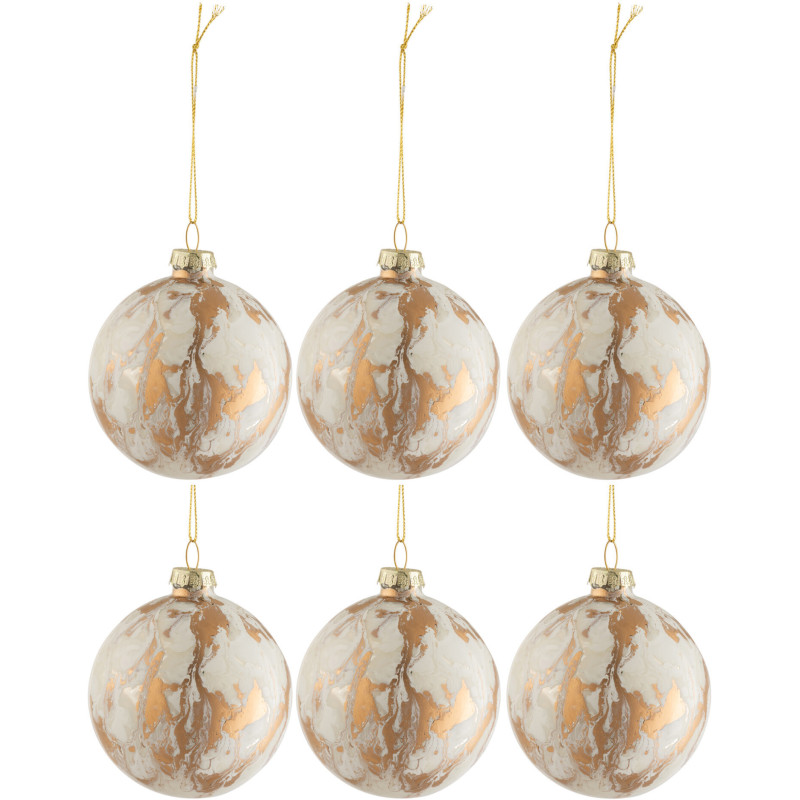Boule de Noël en Verre Blanc Doré Motif marbré (Lot de 6) - 1