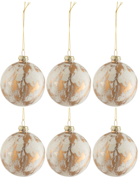 Boule de Noël en Verre Blanc Doré Motif marbré (Lot de 6) - 1