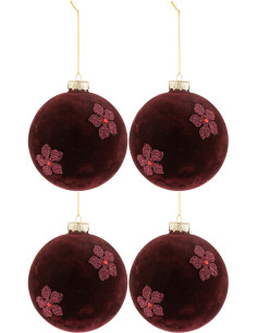 Boule de Noël XL en Verre Bordeaux Motif fleurs Effet velours - 1