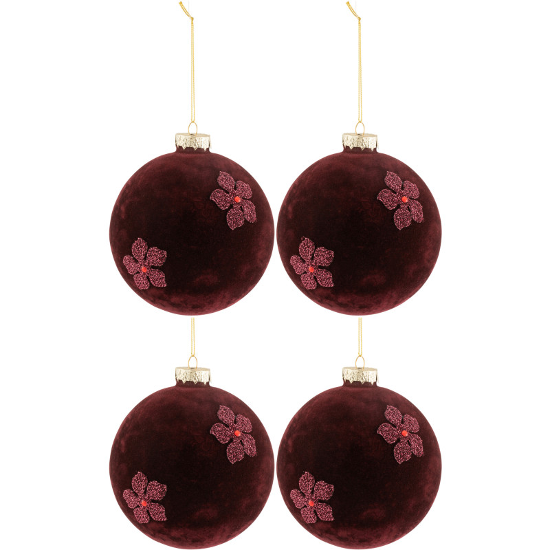 Boule de Noël XL en Verre Bordeaux Motif fleurs Effet velours - 1