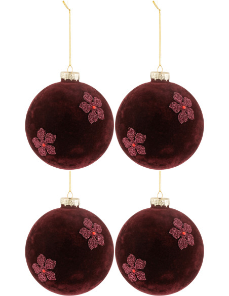 Boule de Noël XL en Verre Bordeaux Motif fleurs Effet velours - 1