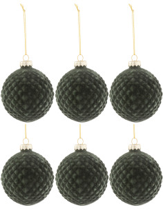 Boule de Noël en Verre Vert Motif losanges Effet velours (Lot de 6) - 1