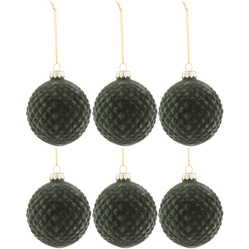 Boule de Noël en Verre Vert Motif losanges Effet velours (Lot de 6) - 1