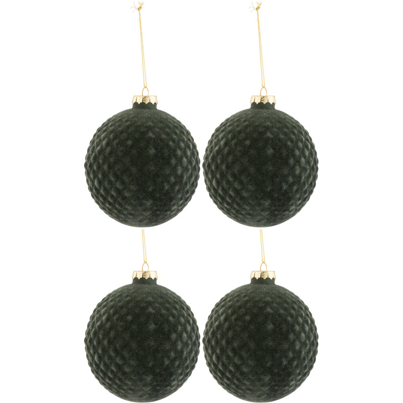 Boule de Noël en Verre Vert Motif losanges Effet velours (Lot de 4) - 1