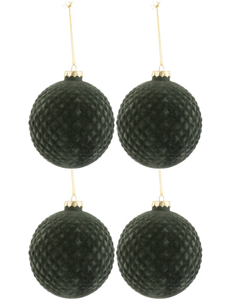 Boule de Noël en Verre Vert Motif losanges Effet velours (Lot de 4) - 1