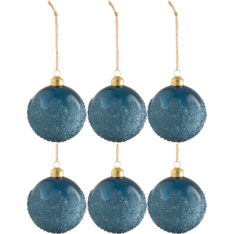 Boule de Noël en Verre Bleu Effet givré (Lot de 6) - 1
