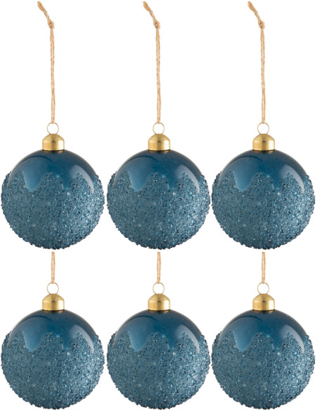 Boule de Noël en Verre Bleu Effet givré (Lot de 6) - 1