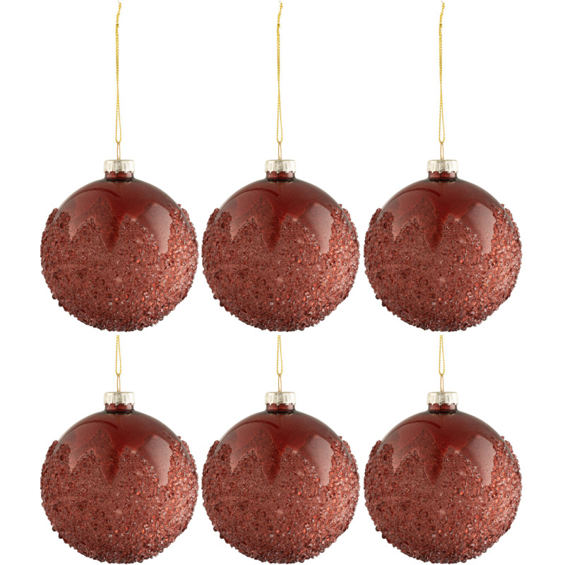 Boule de Noël en Verre Bordeaux Effet givré (Lot de 6) - 1