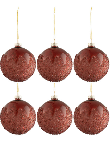 Boule de Noël en Verre Bordeaux Effet givré (Lot de 6) - 1