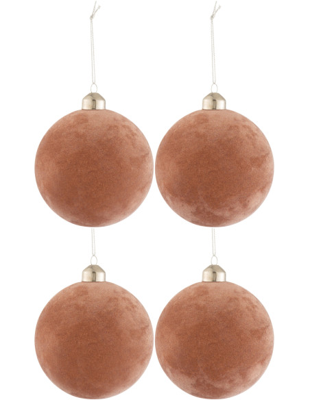 Boule de Noël en Verre Vieux rose Effet velours (Lot de 4) - 1