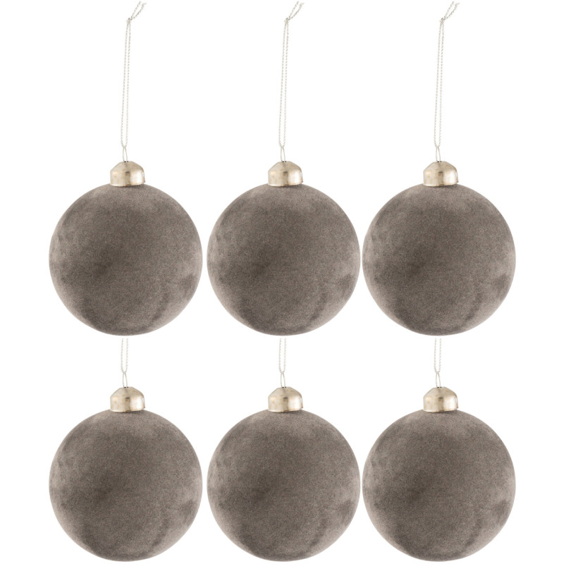 Boule de Noël en Verre Gris Effet velours (Lot de 6) - 1