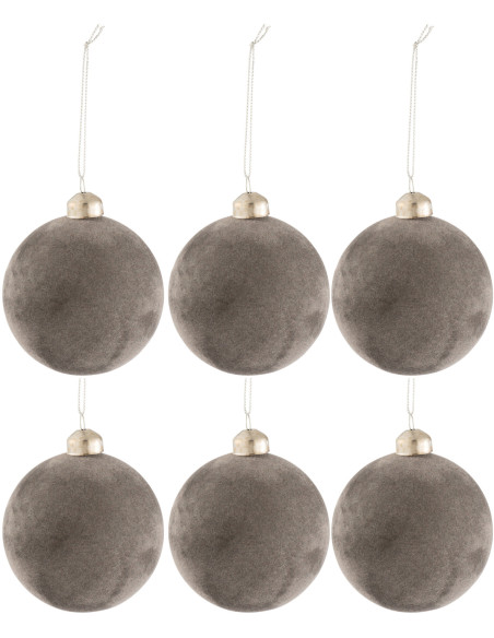 Boule de Noël en Verre Gris Effet velours (Lot de 6) - 1