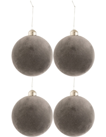 Boule de Noël en Verre Gris Effet velours (Lot de 4) - 1