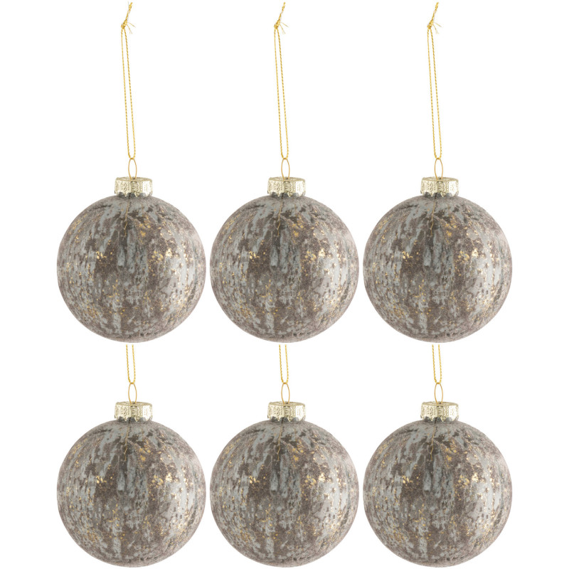 Boule de Noël en Verre Gris Doré Effet vieilli (Lot de 6) - 1