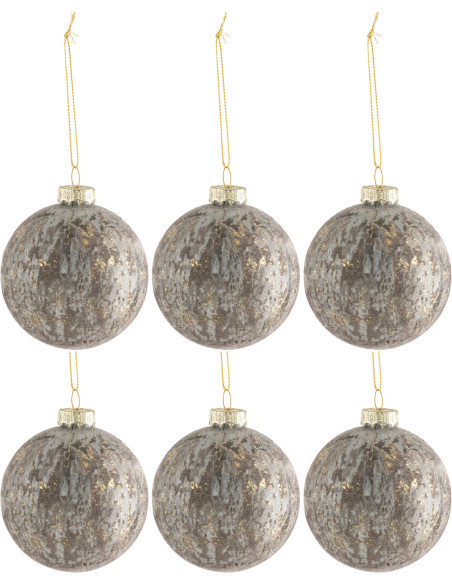 Boule de Noël en Verre Gris Doré Effet vieilli (Lot de 6) - 1
