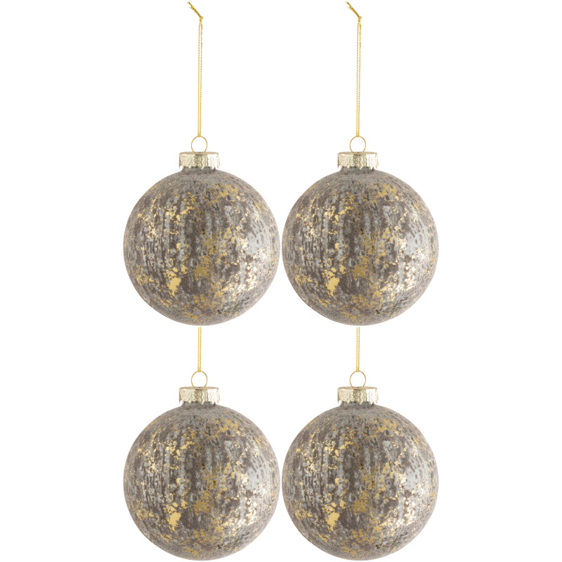 Boule de Noël en Verre Gris Doré Effet vieilli (Lot de 4) - 1