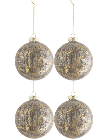 Boule de Noël en Verre Gris Doré Effet vieilli (Lot de 4) - 1