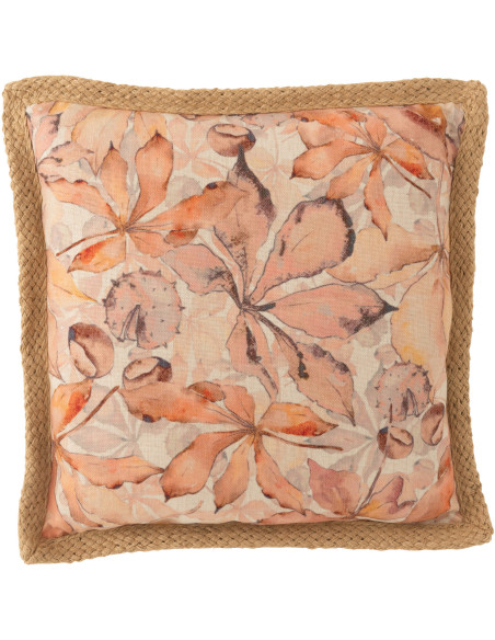 Coussin Carré Garden 50x50 en Coton Beige Motif feuilles - 1