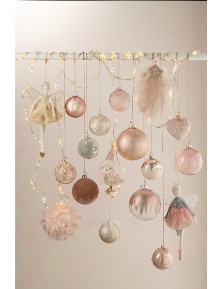 Boule de Noël en Verre Rose Motif fleurs (Lot de 6) - 3