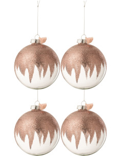 Boule de Noël XL en Verre Transparent Paillette Rose Avec Pompon (Lot de 4) - 1