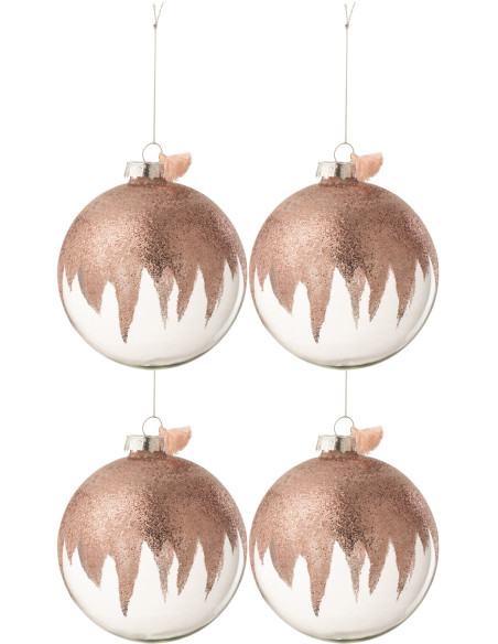 Boule de Noël XL en Verre Transparent Paillette Rose Avec Pompon (Lot de 4) - 1