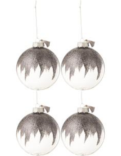 Boule de Noël en Verre Transparent Gris Avec paillette et pompon (Lot de 4) - 1