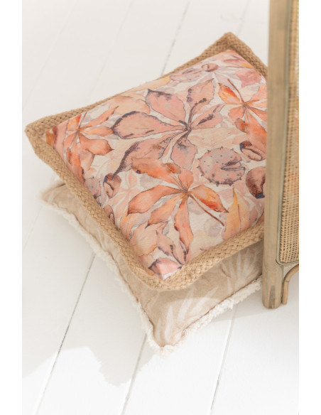 Coussin Carré Garden 50x50 en Coton Beige Motif feuilles - 2